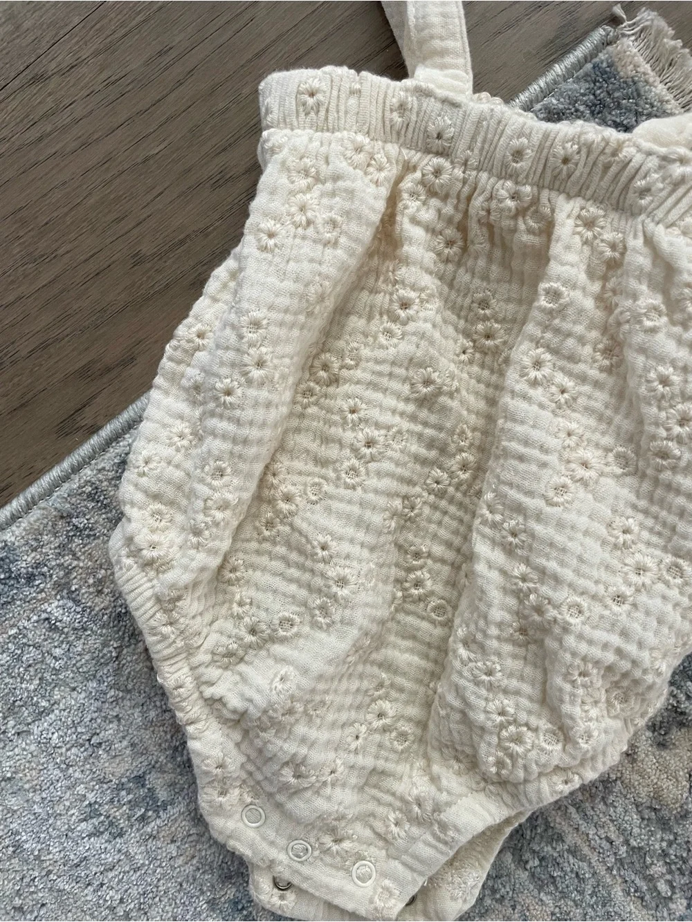 Cream Textured Eyelet Baby One-Piece Romper